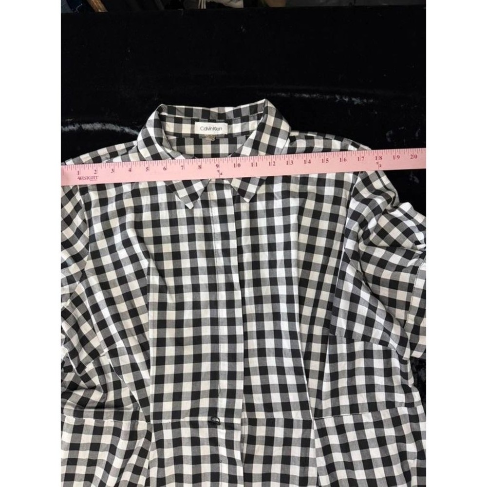 Calvin Klein Women 14W Black White Gingham Maxi Shirt Dress Tie Sleeve - Picture 6 of 11